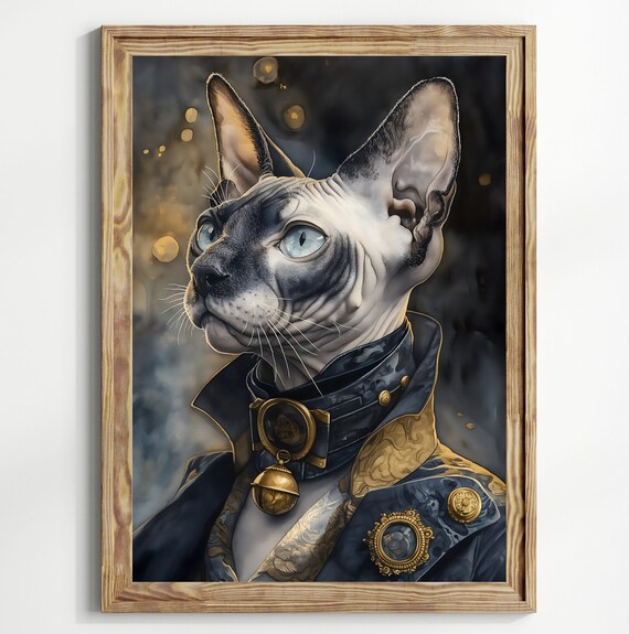 Sphynx Cat In Victorian Aristocrat Coat Moody Steampunk Pet Portrait Poster
