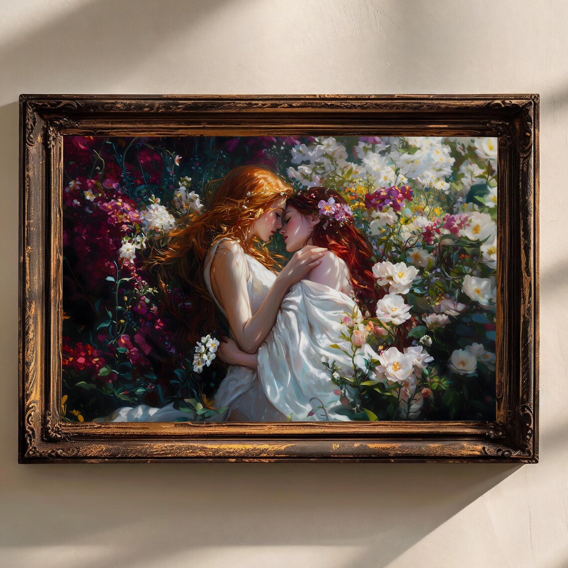 Love Queens Two Goddess in Floral Garden Art Print - Image 3