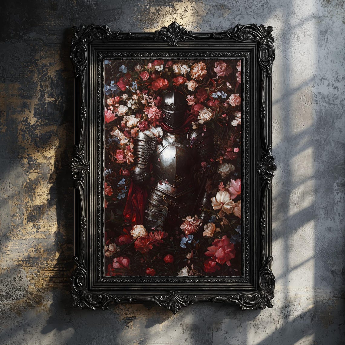 Armored Knight Among Roses Moody Floral Dark Academia Fantasy Poster - Image 2