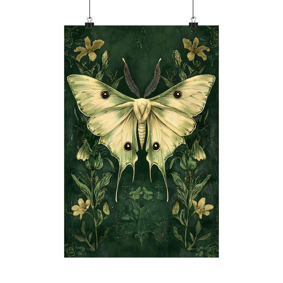 Luna Moth, Dark Vintage Goth Botanical Art Print - Image 3