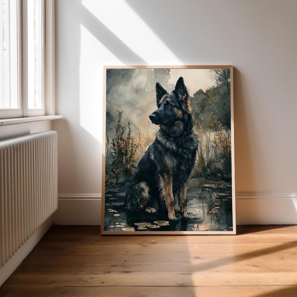 Black German Shepherd By Lily Pond Moody Watercolor Dog Art Poster - Image 2