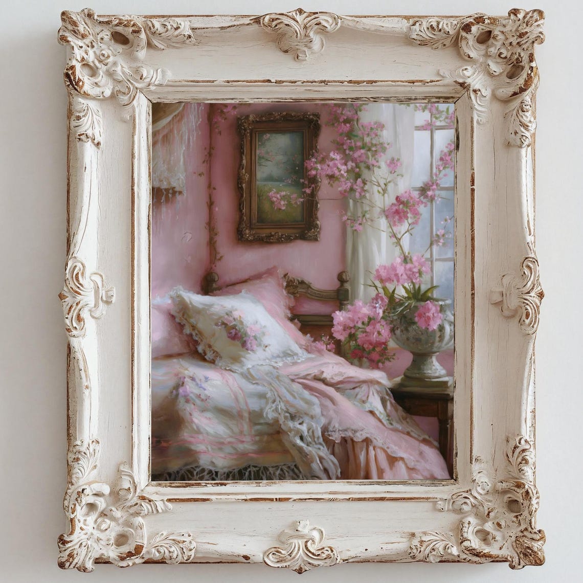 Pink Romantic Bedroom Lace Bedding Blossom Urn Coquette Wall Art - Image 2