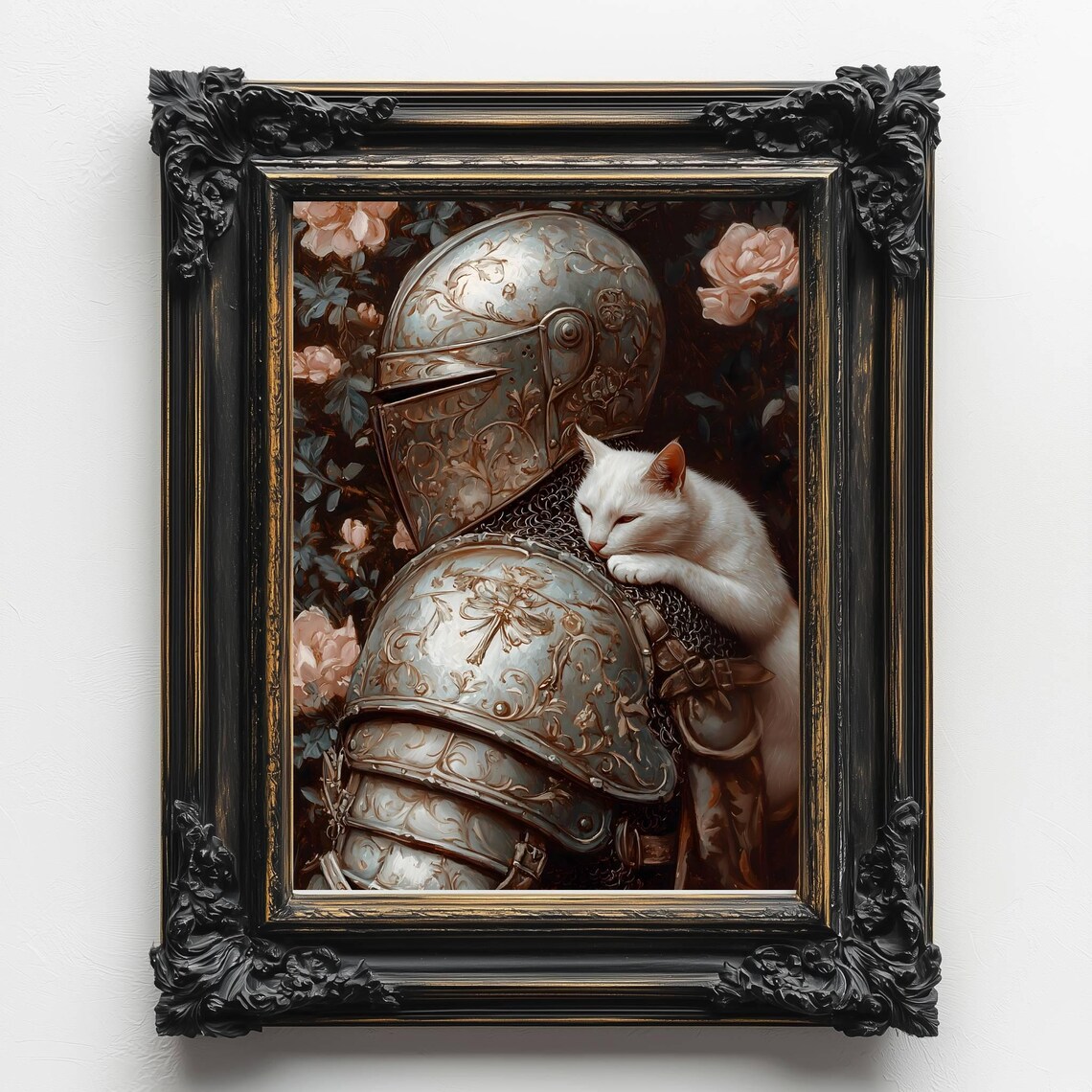 Medieval Knight With Cat, Gothic Fantasy Art Print - Image 3