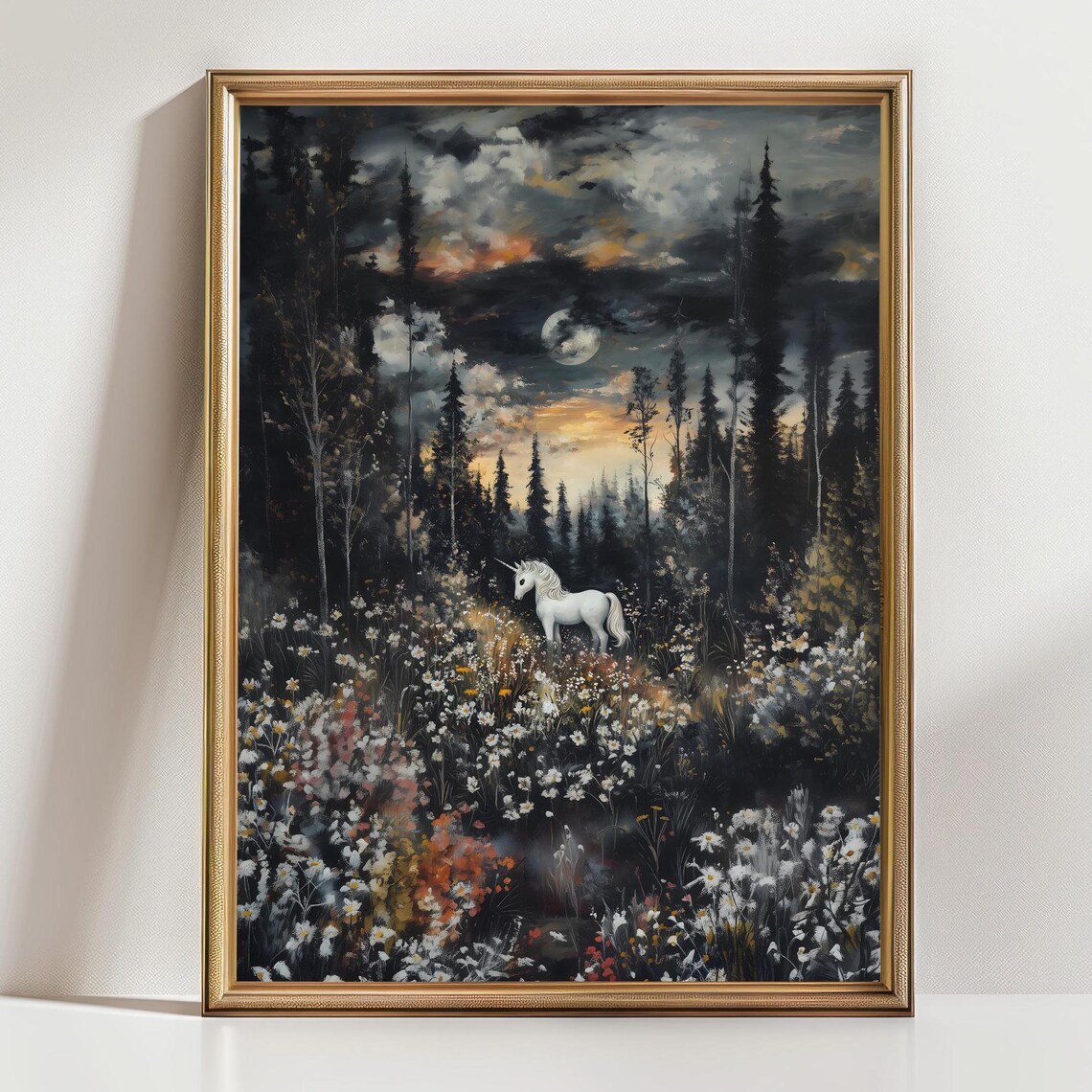 Unicorn in Magical Forest, Dark Academia Art Print - Image 2
