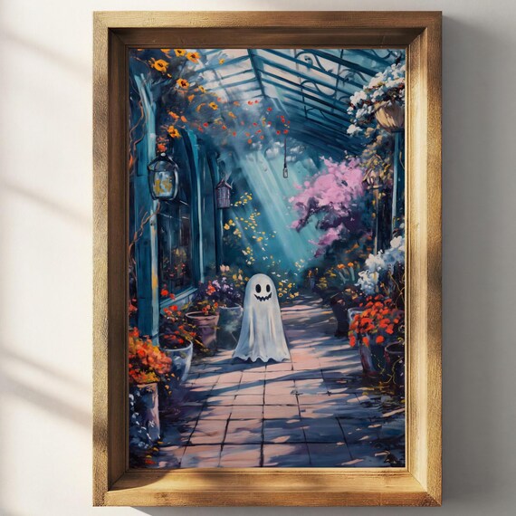 Ghost In A Heathouse Moody Plants And Ghost Painting Cottagecore Ghost Art Print Dark Academia Halloween Poster Eclectic Home Decor