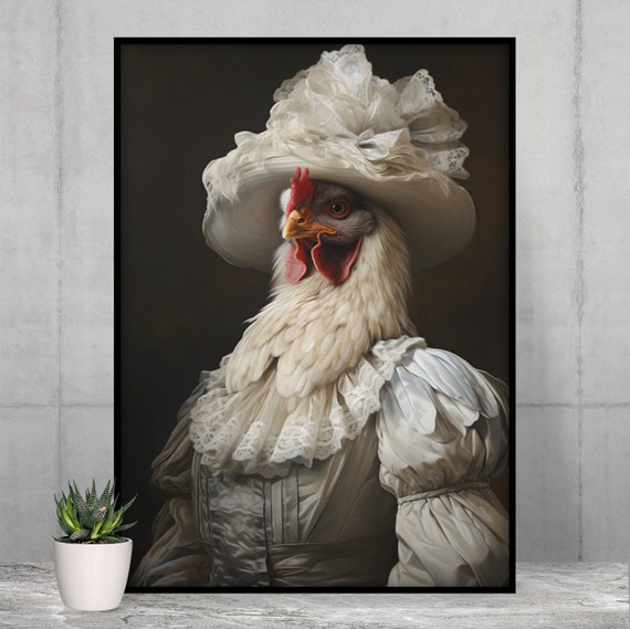 Victorian Chicken Matte Vertical Print Dark Art Altered Print Cottagecore Home Decor Victorian Decoration Dark Academia Gothic Art