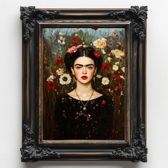 Moody Frieda With Wildflowers Art Print Ethereal Witch Floral Witch Mystical Art Witchy Home Decor Goth Home Cottagecore