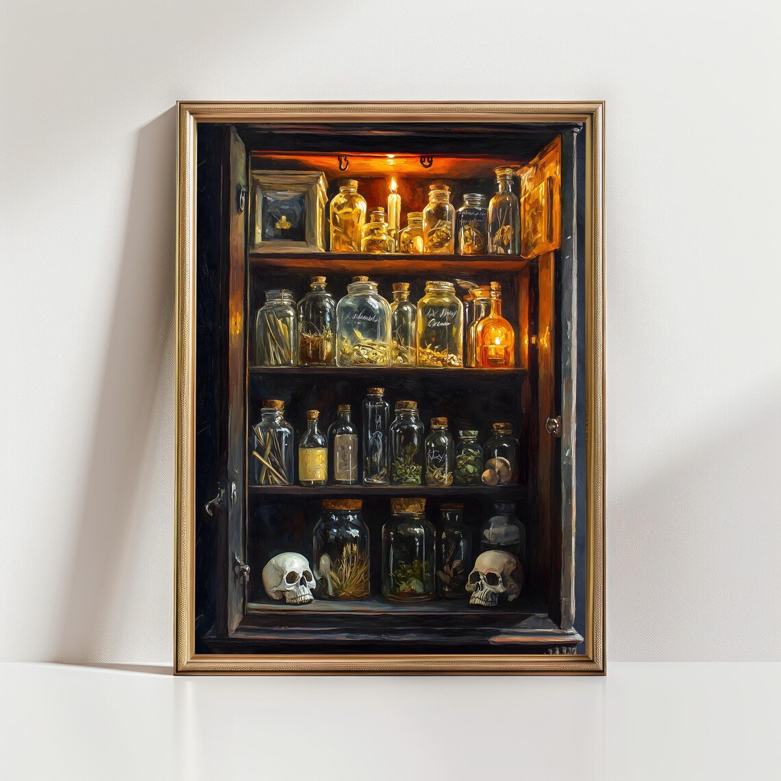 Witchy Apothecary Cabinet Skulls And Potion Bottles Dark Gothic Art Poster - Image 2
