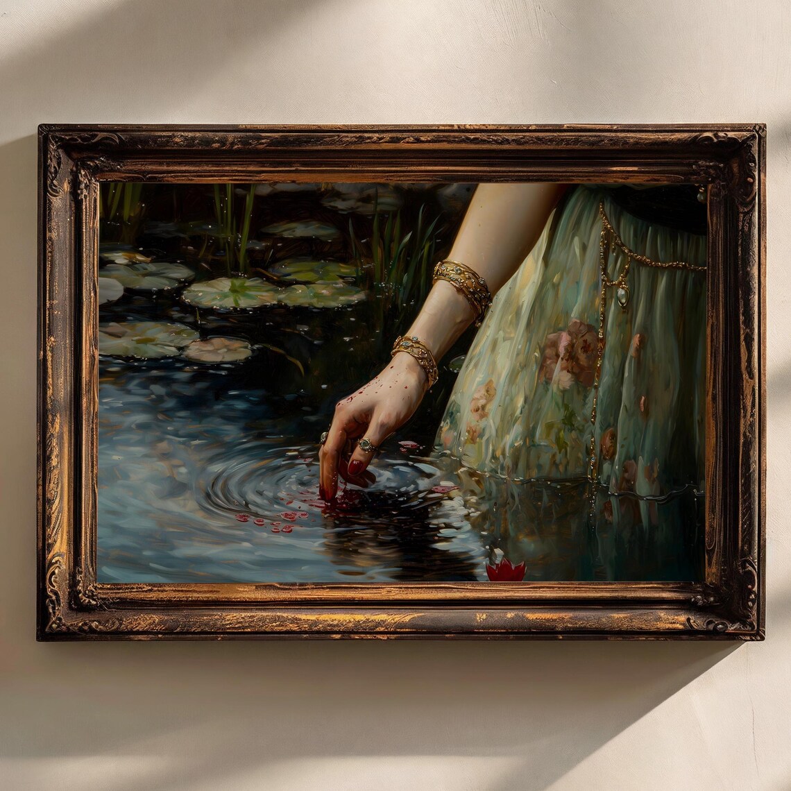 Woman Bloody Fingertips Dark Lily Pond Victorian Gothic Painting Poster - Image 2