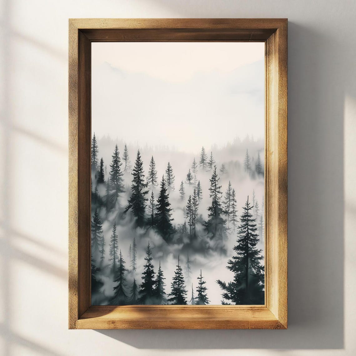Foggy Pine Forest Mist Watercolor Minimalist Nature Landscape Poster - Image 2