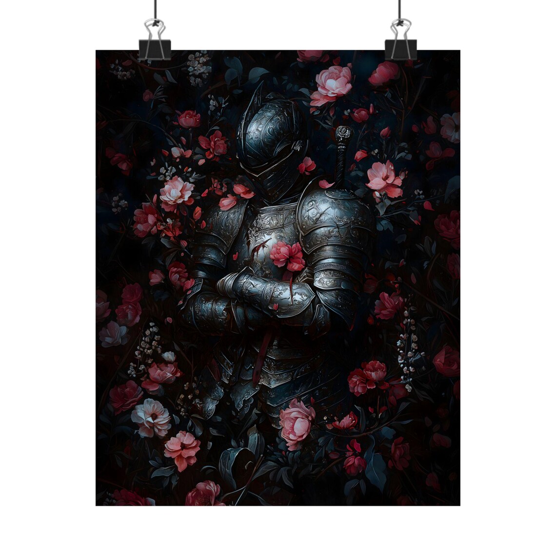 Medieval Knight Floral Art Print, Dark Academia - Image 2