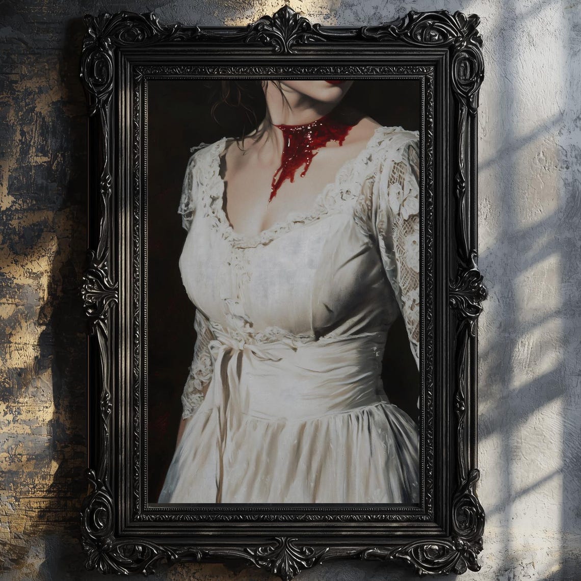 Vampire Bite Blood Neck White Victorian Dress Dark Gothic Art Print