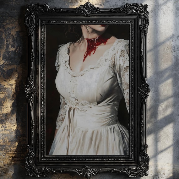 Vampire Bite Blood Neck White Victorian Dress Dark Gothic Art Print