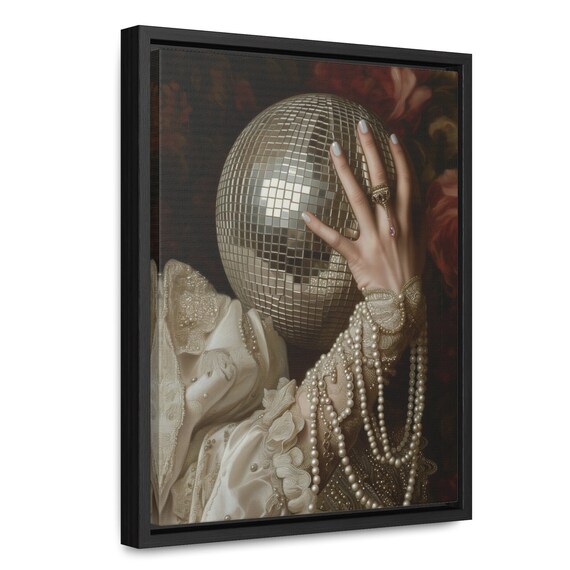 Framed Gallery Wrap Disco Ball Dark Moody Painting Gallery Wraps Altered Art Victorian Decor Wall Art Dark Moody Antique Art