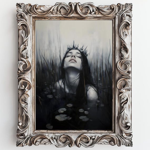 Ophelia Dark Academia Print The Lake Goth Moody Victorian Wall Art Dark Decor Aesthetic Dark Cottagecore Gothic Prints Into Lake