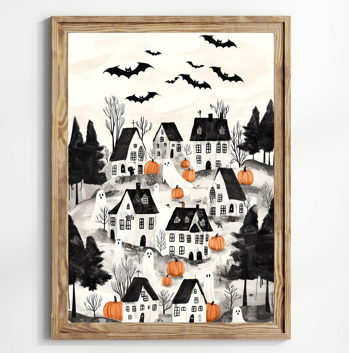 Halloween Town Folk Art, Vintage Halloween Art Print - Image 2