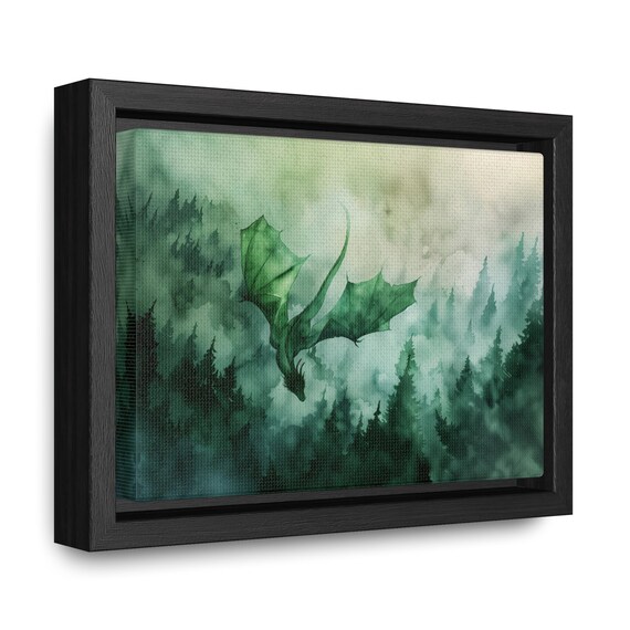 Framed Gallery Wrap Forest Dragon Watercolor Art Fantasy Art Forest And A Dragon Fantasy Painting Watercolor Dark Academia