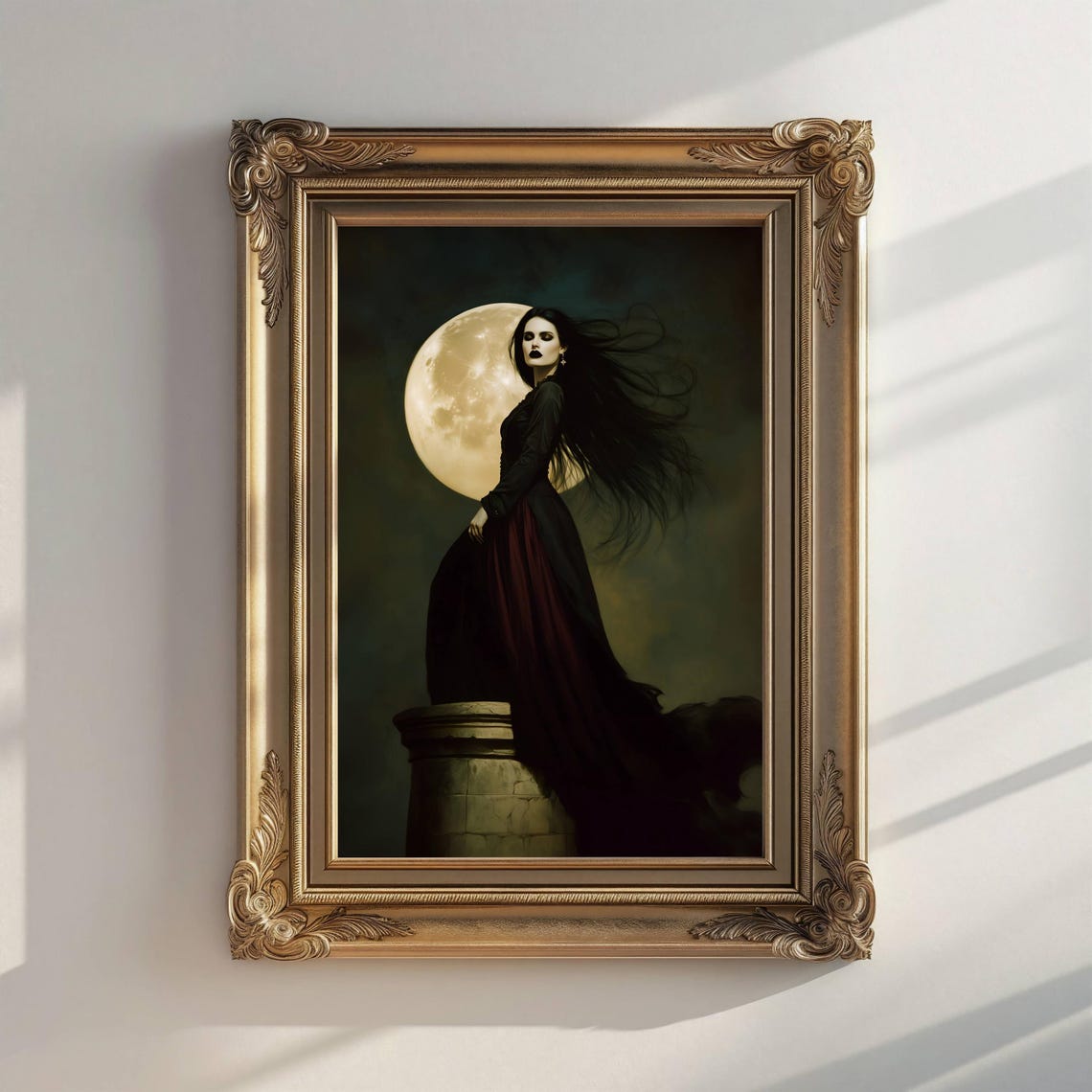 Gothic Vampire Woman Full Moon Stone Column Dark Romance Print - Image 2
