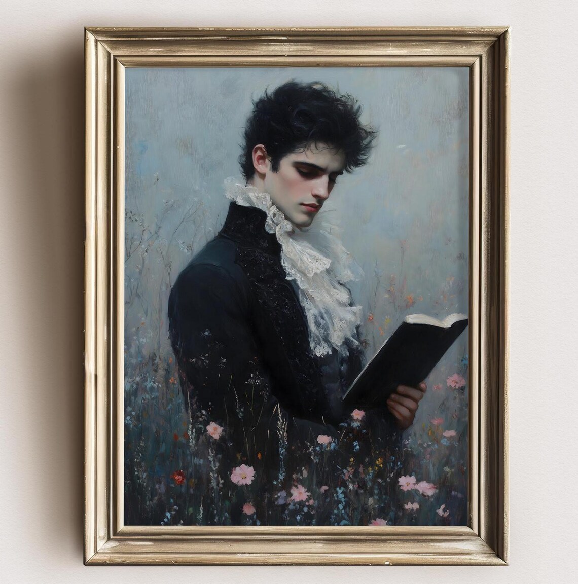 Victorian Gentleman Reading Book, Vintage Art Print