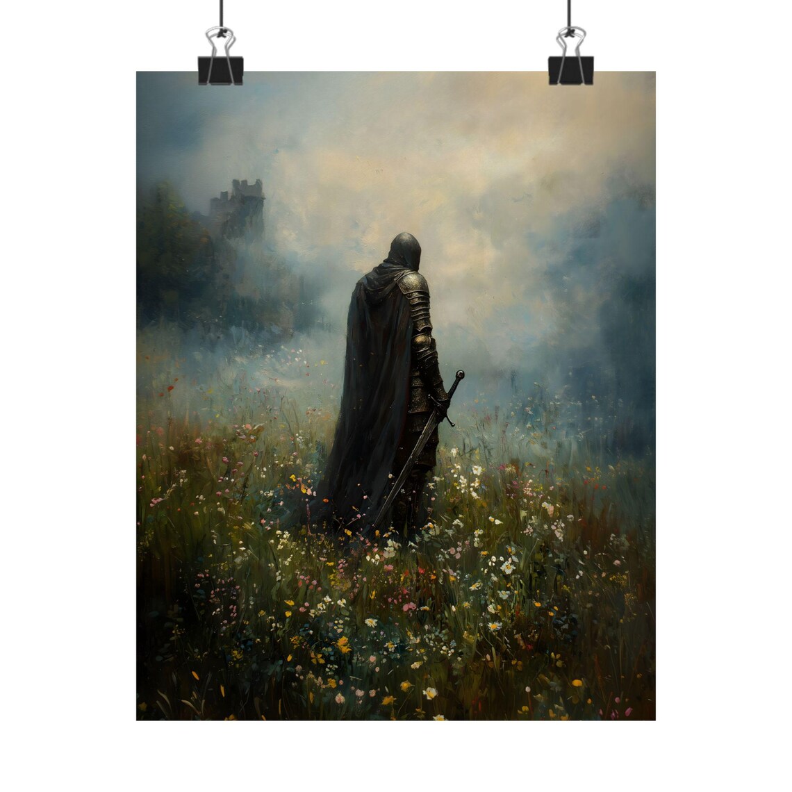 Medieval Knight Art Print, Dark Academia Goth Decor - Image 2
