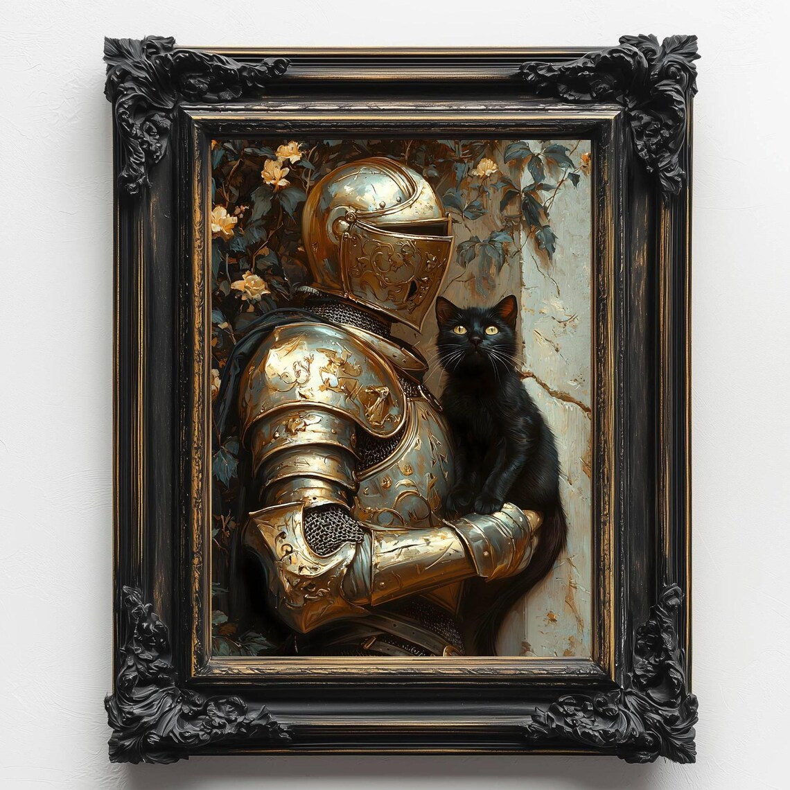 Medieval Knight With a Cat, Dark Academia Print - Image 3