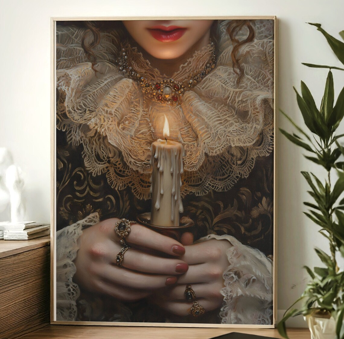 Victorian Woman Holding Candle Moody Lace Dark Elegant Gothic Wall Art Poster - Image 5
