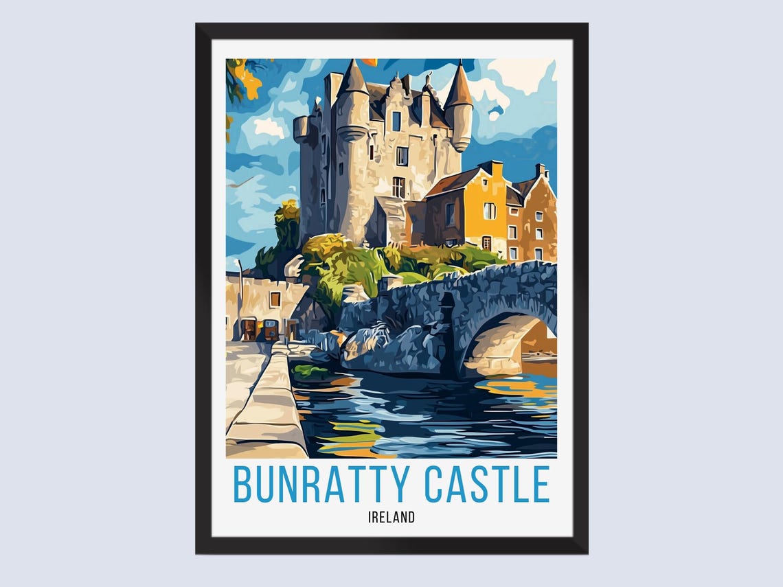 Bunratty Castle Ireland Travel Poster Historic Stone Tower Art