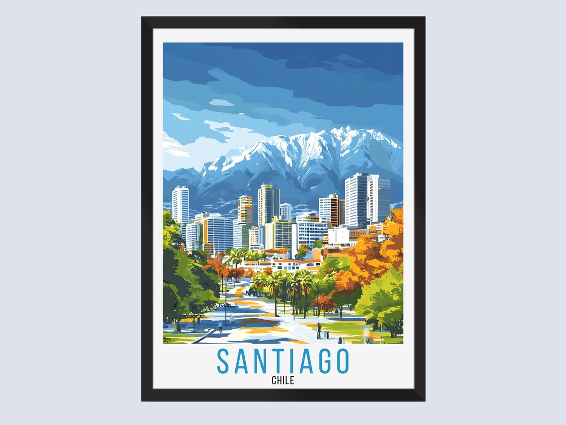 Santiago Travel Poster Chile Wall Art Home Decor Print Gift