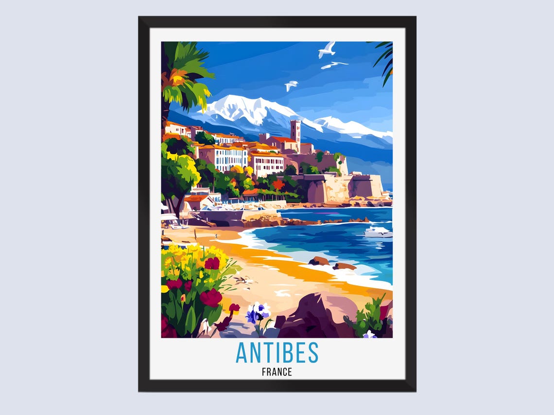 Antibes France Colorful Beach Old Town Riviera Travel Poster