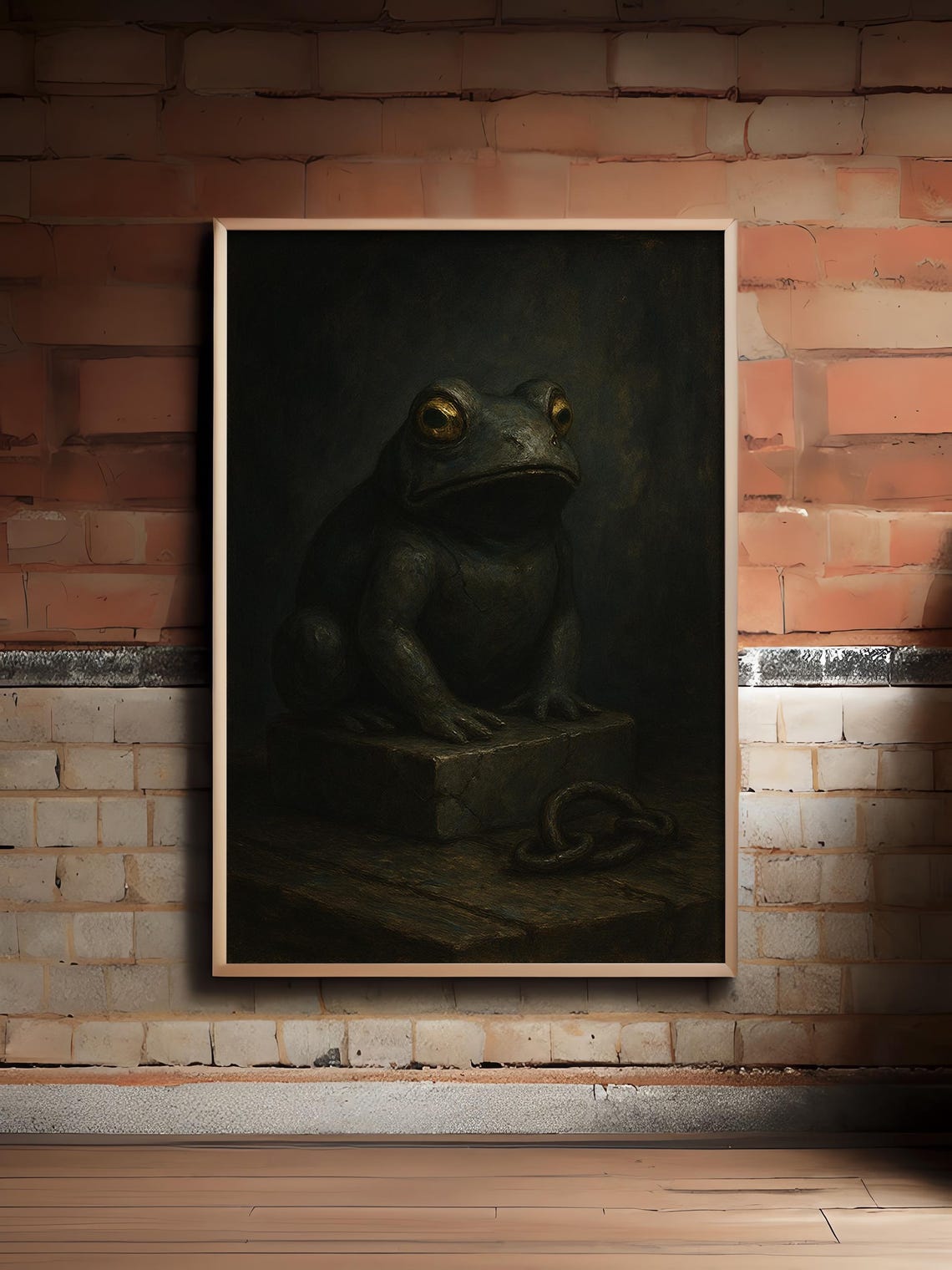 Dark Frog Statue Gothic Halloween Amphibian Sculpture With Golden Eyes
