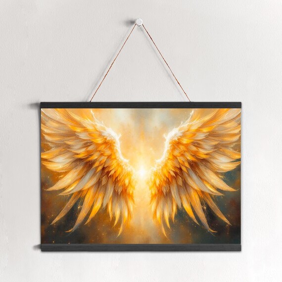Abstract Angel Oil Painting 3d Textured Wall Art Original Canvas White Wings Living Room Golden