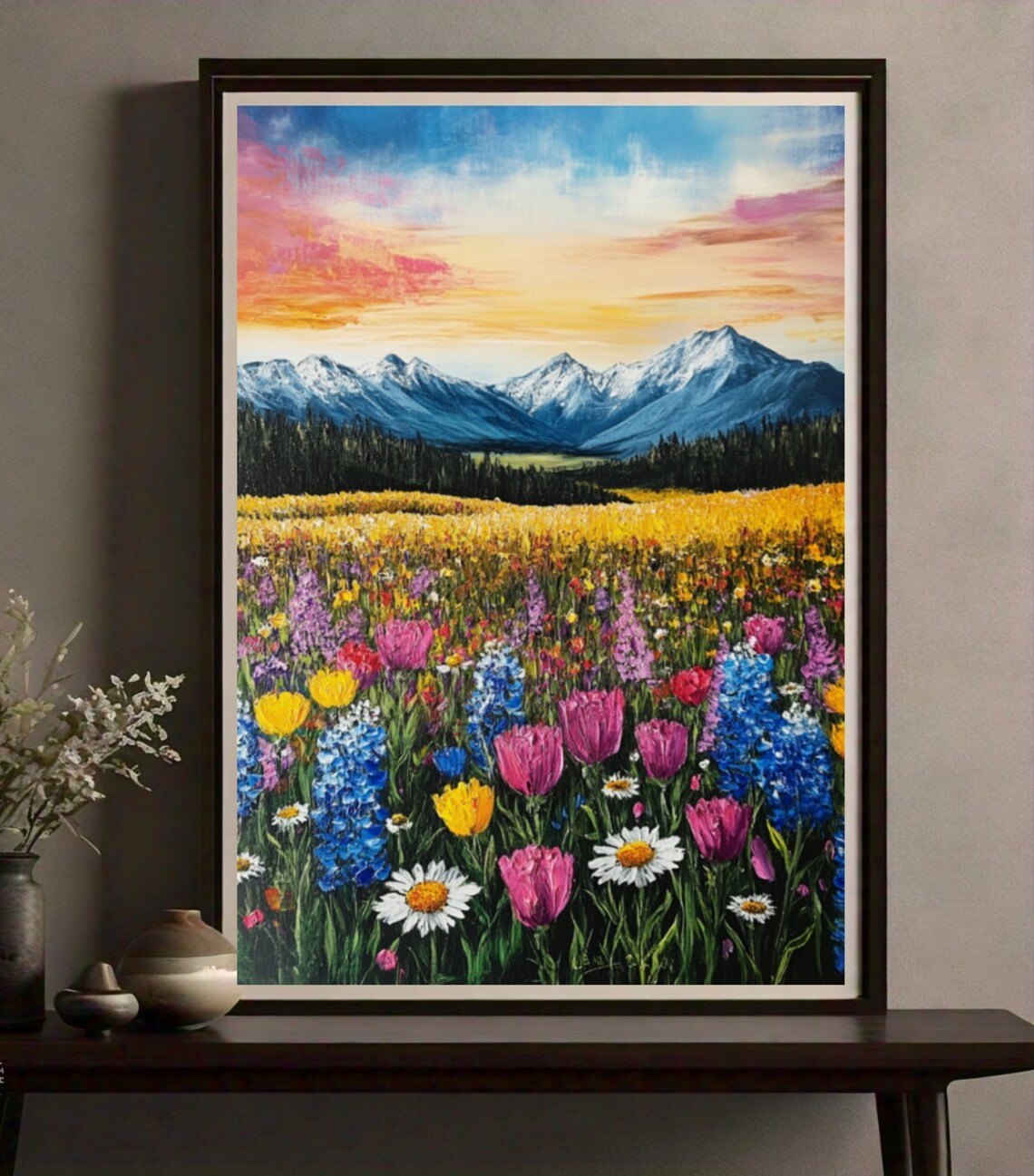 Wildflower Print Botanical Mountain Landscape Art Print