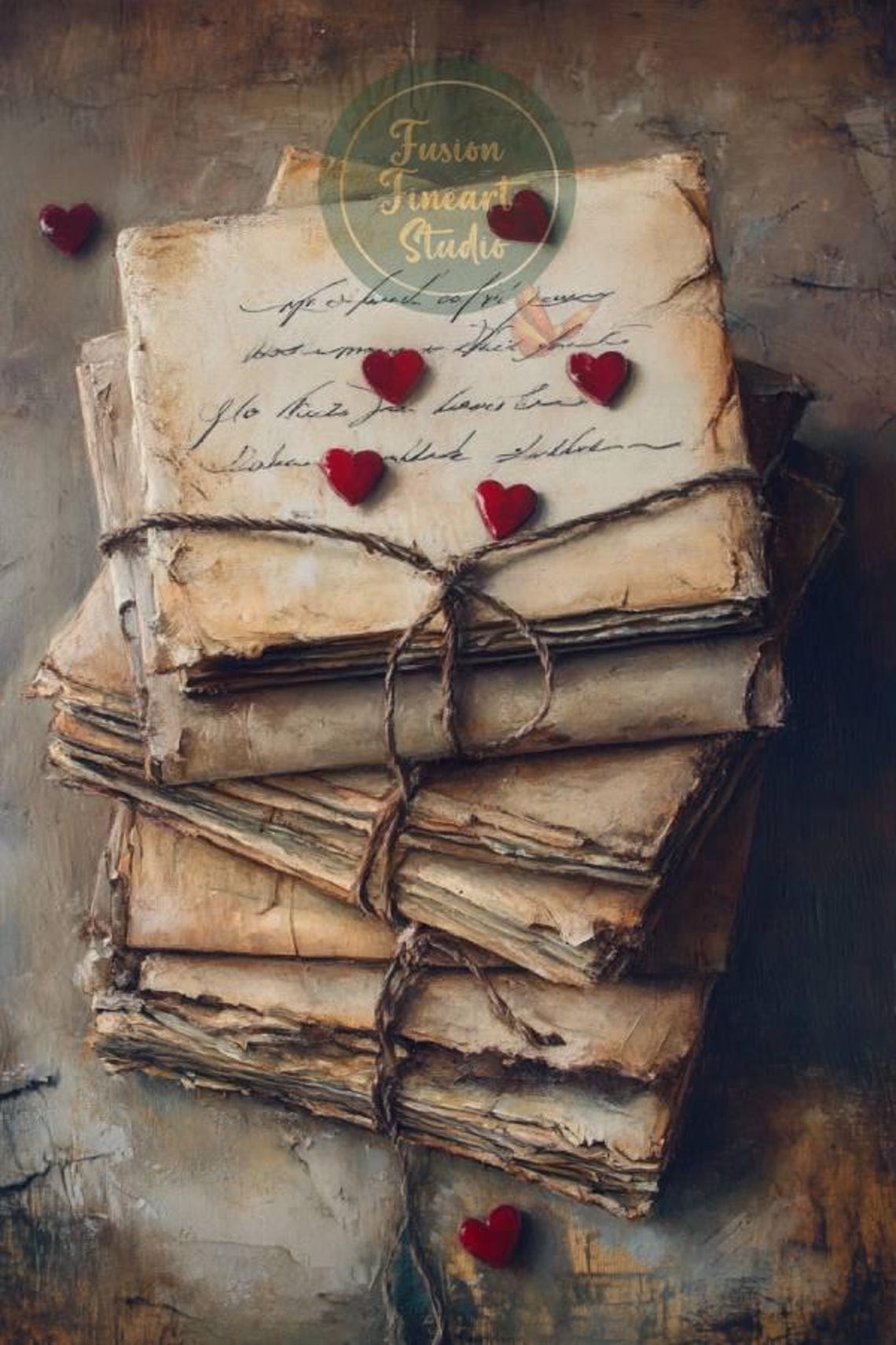 Vintage Love Letters Bundle Twine Red Hearts Romantic Poster - Image 3