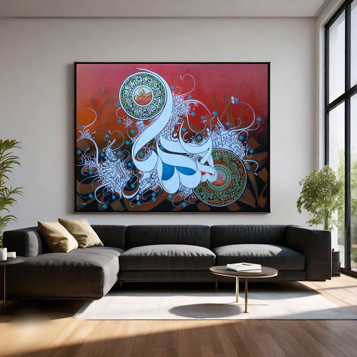 Red Background Islamic Calligraphy White Script Medallion Poster - Image 3