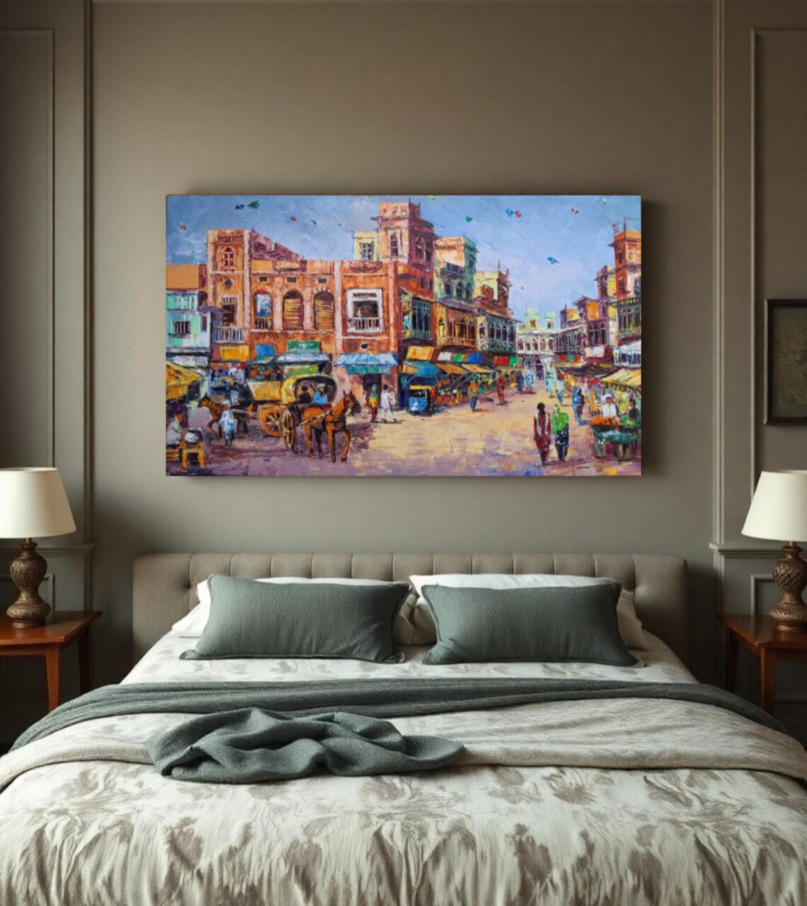 Indian Pakistani City Oil Painting Art Print - Image 2