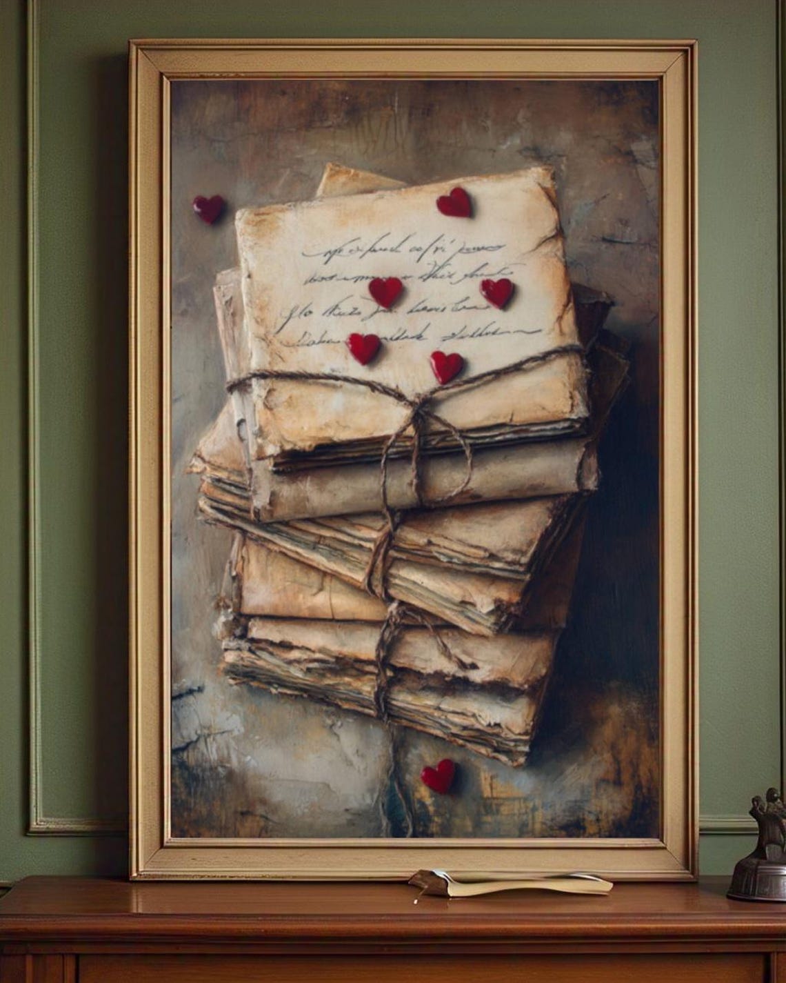 Vintage Love Letters Bundle Twine Red Hearts Romantic Poster