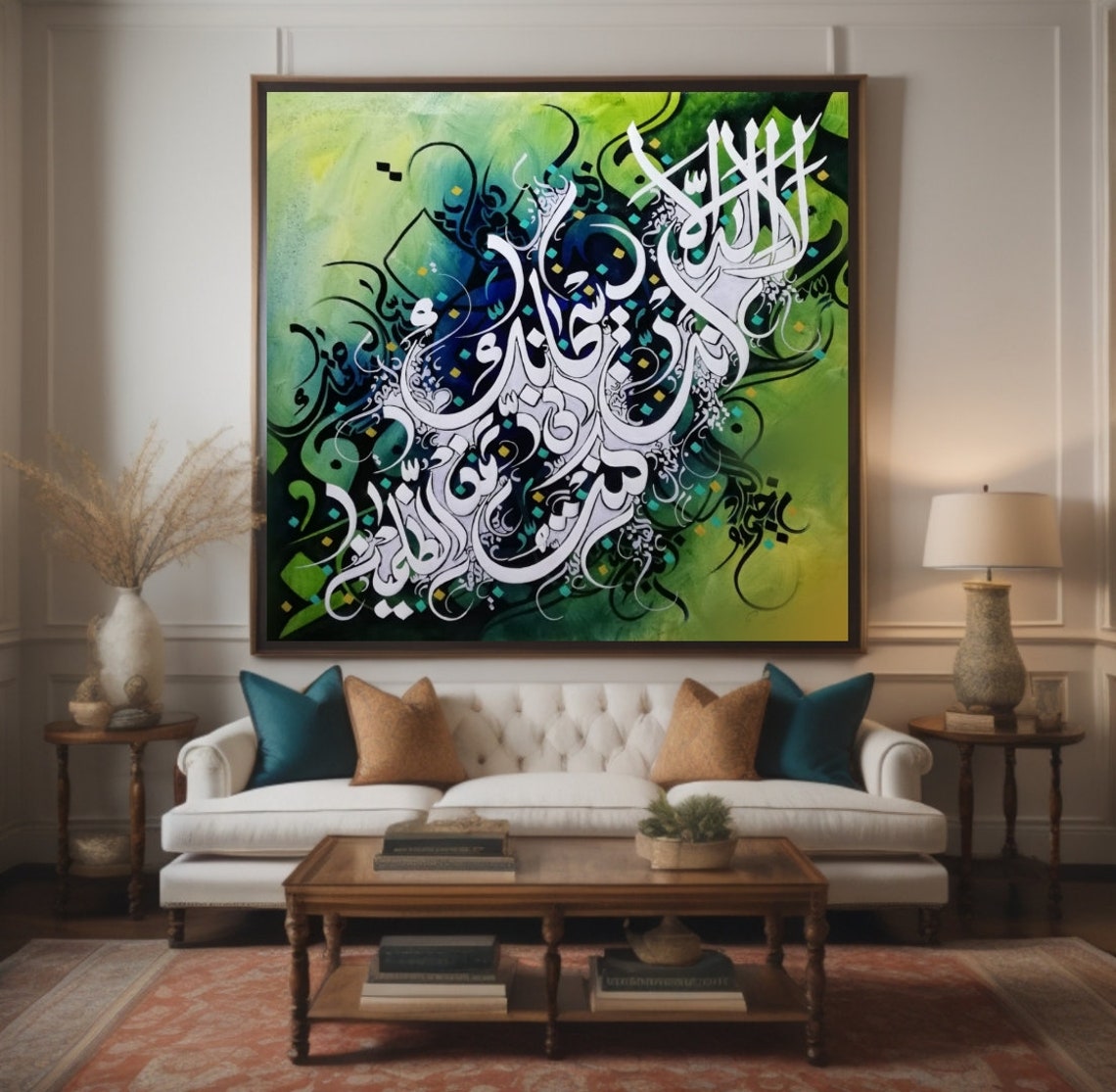 Blue Purple Watercolor Islamic Calligraphy Gemstone Accents Art Poster - Image 2