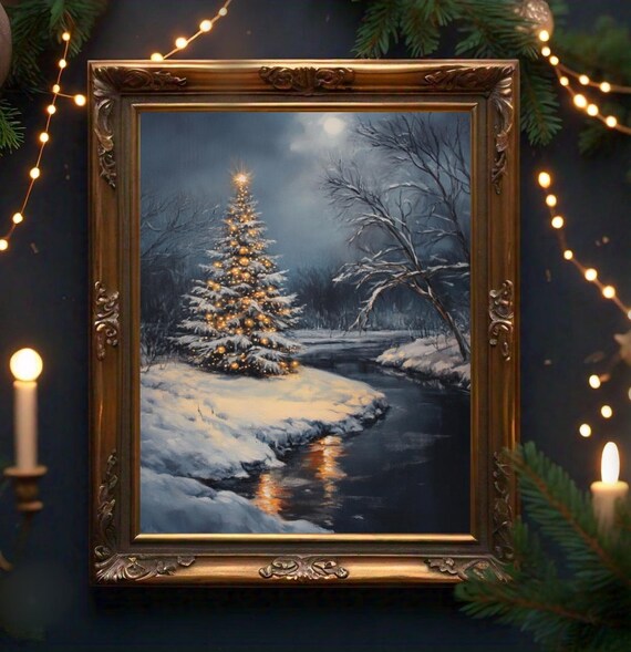 Christmas Art Print Winter Wall Art Moody Wall Art Christmas Painting Snowy Christmas Print Winter Scene Print Wall Art
