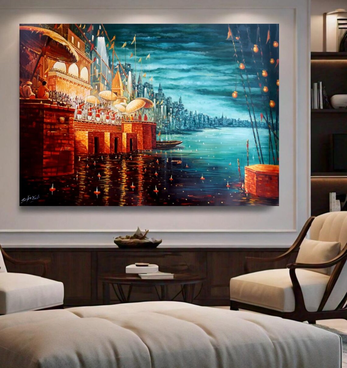 Indian Wall Art Oil Painting, Large Art Print