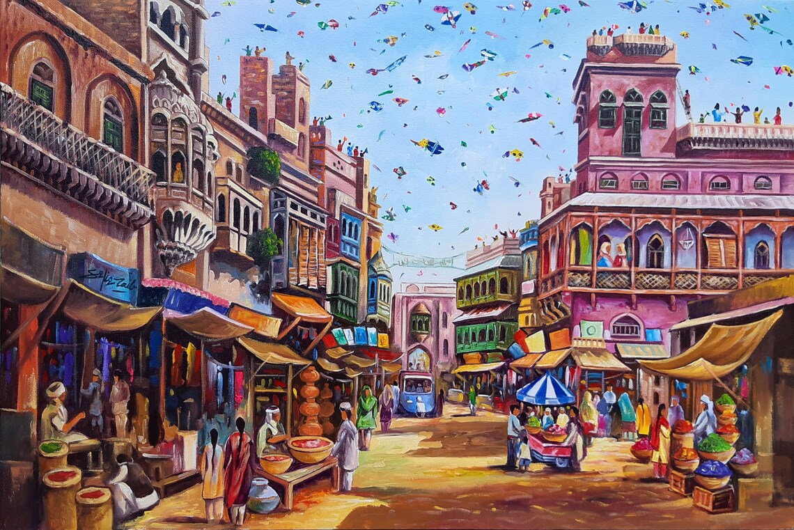 Indian Painting, Pakistani Art Oil Painting Print - Image 3