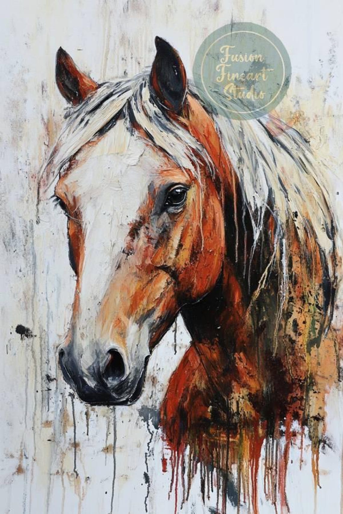 Abstract Watercolor Horse Head Chestnut Paint Drips Artwork Poster - Image 3