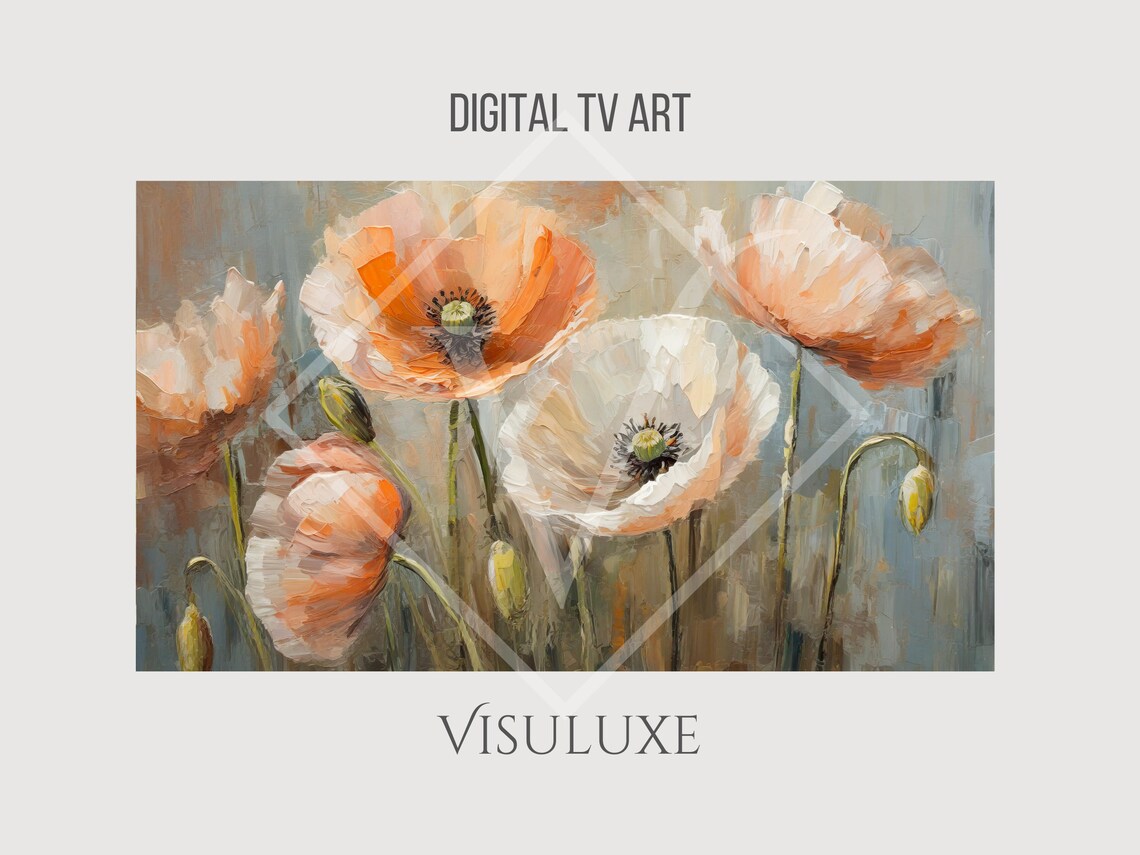 Peach Poppies Impasto Oil Painting Soft Neutral Floral Decor Poster - Image 3