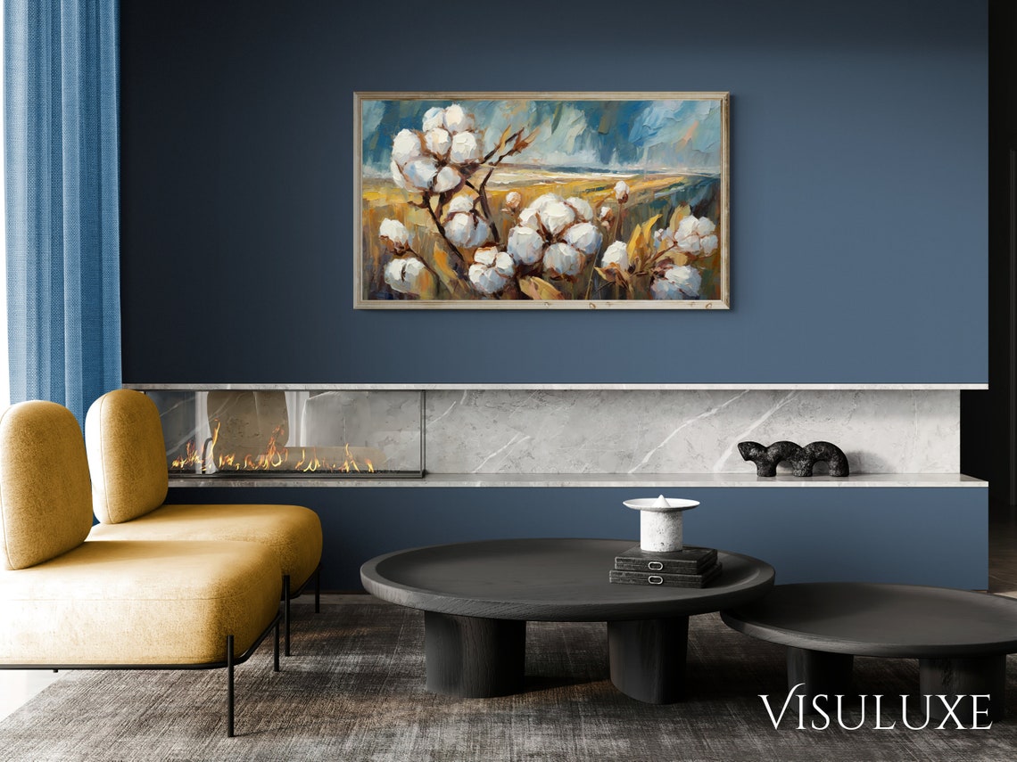 Rustic Cotton Fields Frame Tv Art Neutral Cotton Fields Tv Art Oil Painting Heavy Brush Rustic Cotton Painting Screensaver Tv 169 Ar - Image 2