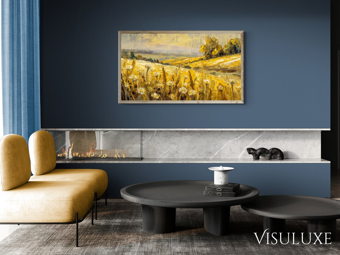 Golden Wheat Flower Field Warm Sunlight Country Meadow Painting Poster - Image 4
