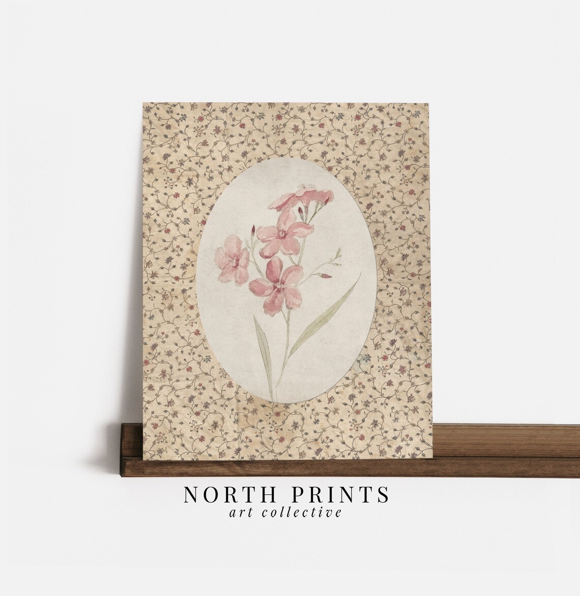 Vintage Pink Floral Art Print, Cottage Nursery Decor