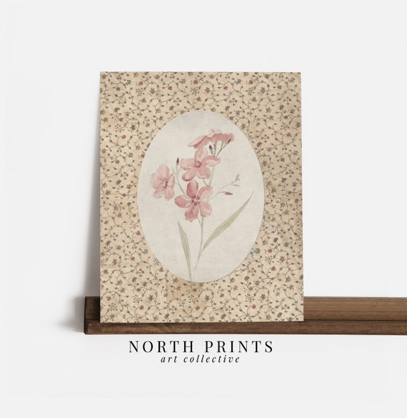 Vintage Pink Floral Art Print, Cottage Nursery Decor