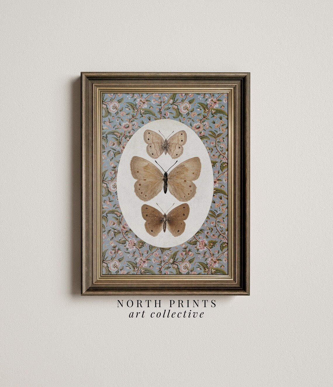 Vintage Butterfly Art Print, Cottagecore Neutral Decor