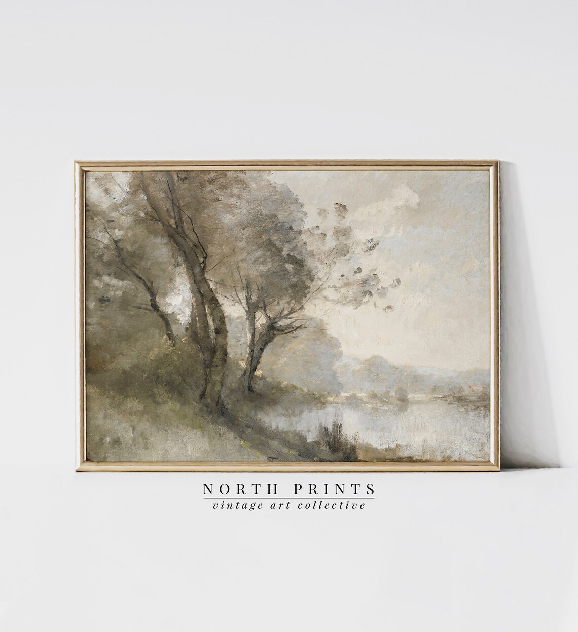 Muted Green Landscape Art Print, Riverside Painting - Image 4