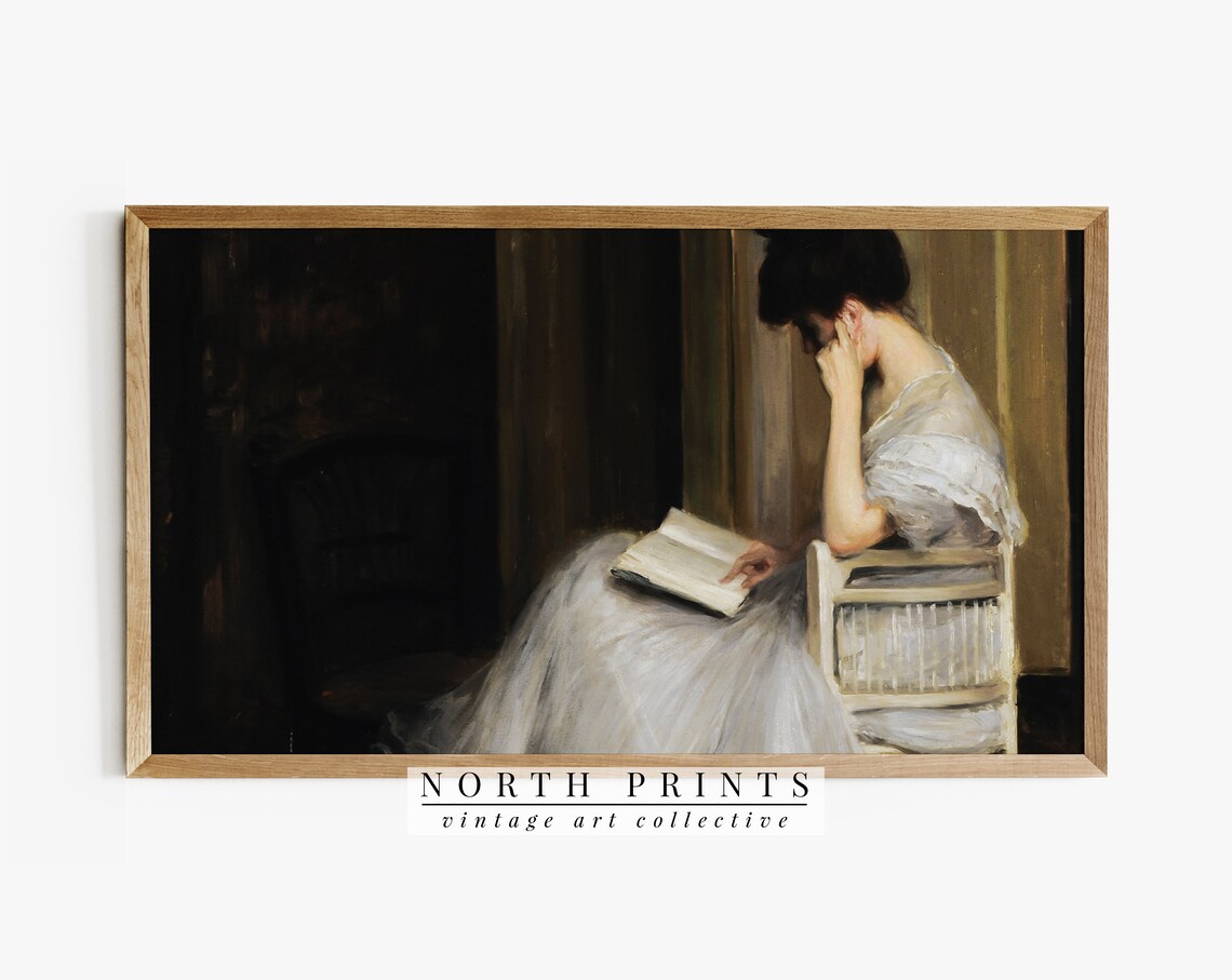 Vintage Moody Portrait of Woman Reading, Art Print