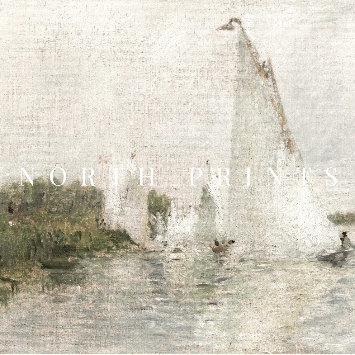 Vintage Sailboat Regatta Painting Soft Impressionist River Poster - Image 3